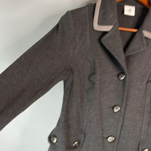 CABI Grey Crew Blazer Contrast Pipe Collar Pont Twill Single Breasted Preppy S - Picture 5 of 13